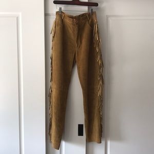 Silk-Lined Suede Fringe Pants
